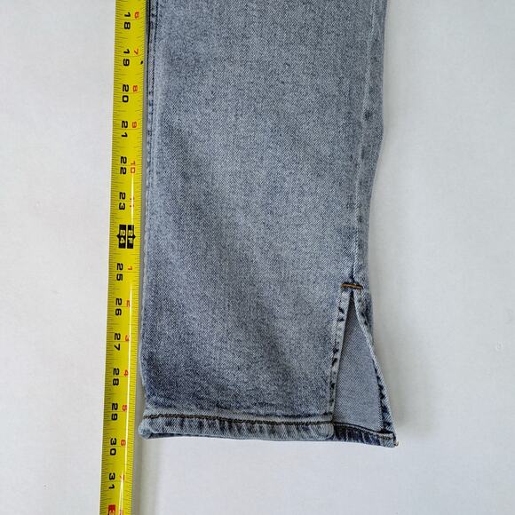 Motel Denim Jeans M Blue Split Hem Straight Leg Medium Wash Stretch Zipper Fly - Picture 8 of 11